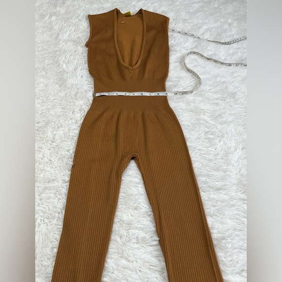 Daisy | Camel Brown Ribbed Catsuit Jumpsuit - Picture 9 of 11